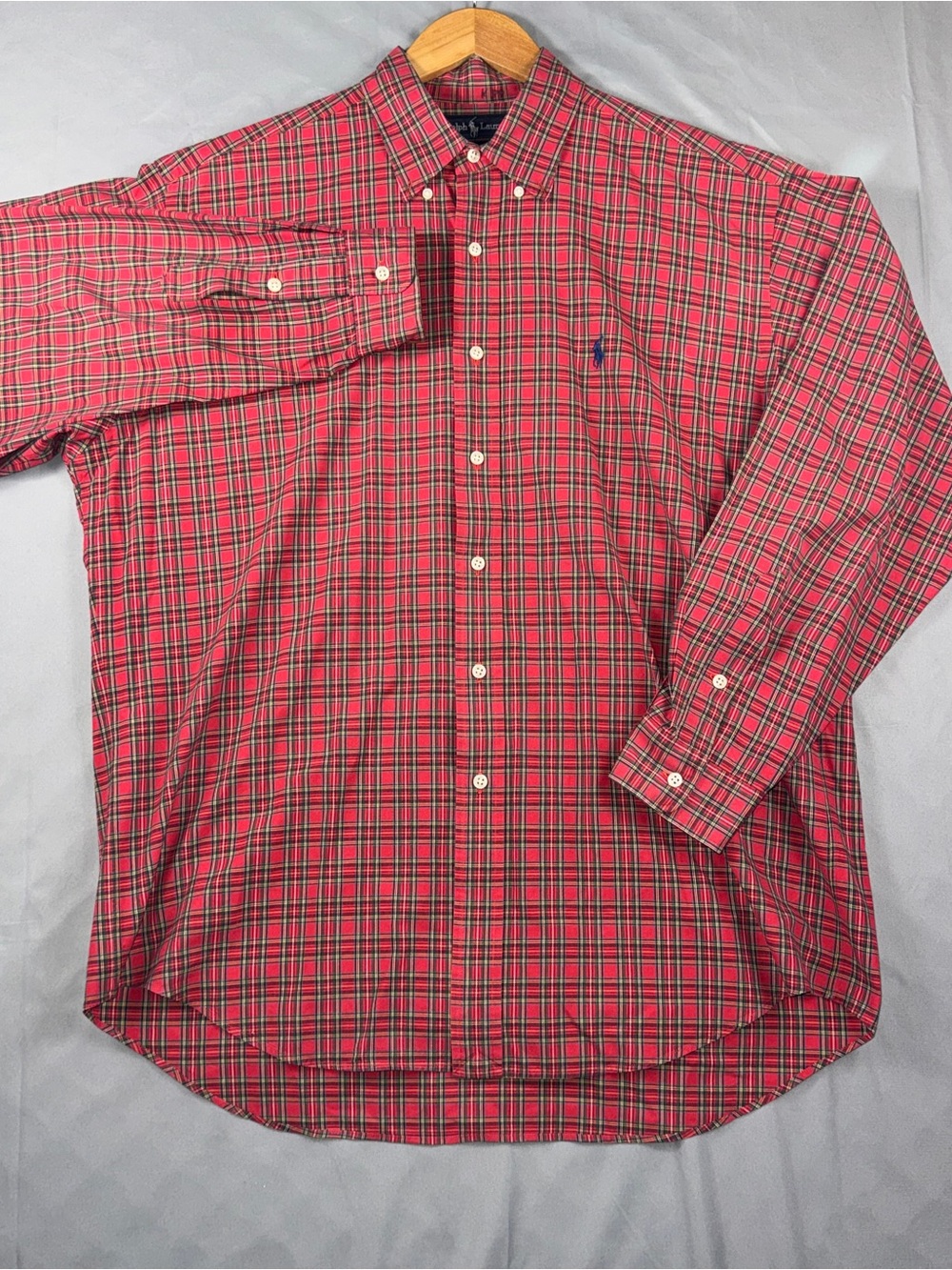 Ralph Lauren Shirt Mens Large Red Plaid Cotton Button Front Long Sleeve Casual